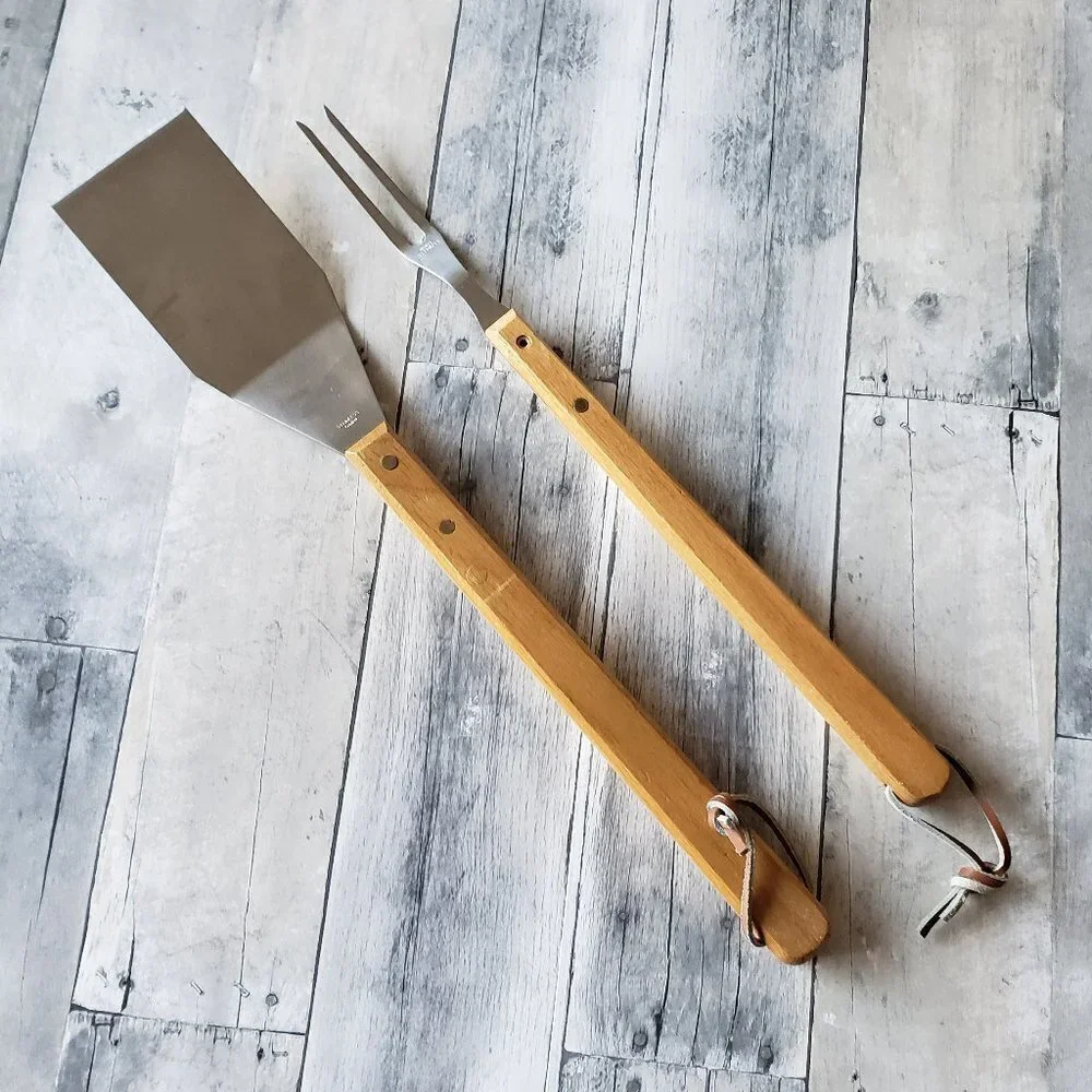 Wood and Metal Barbecue Fork and Spatula Set